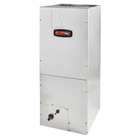 RunTru convertible air handler featuring all-aluminum plate fin coil, 4-way airflow, and 24V system control, designed for commercial heating and duct service in Estero, Fort Myers, and Naples.